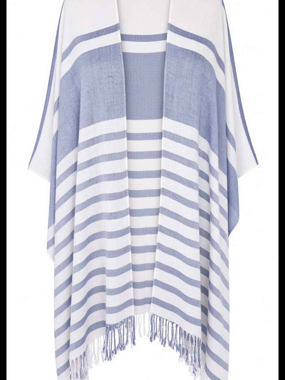 Isaac Mizrahi Striped Open-Front Fringe Poncho coverup- Blue & White